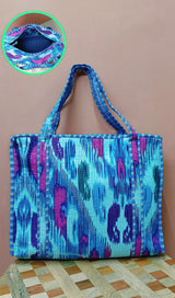 Handblock Printed Quilted Tote Bag with concealed zip ( 17x18x 6 inches)