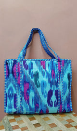 Handblock Printed Quilted Tote Bag with concealed zip ( 17x18x 6 inches)