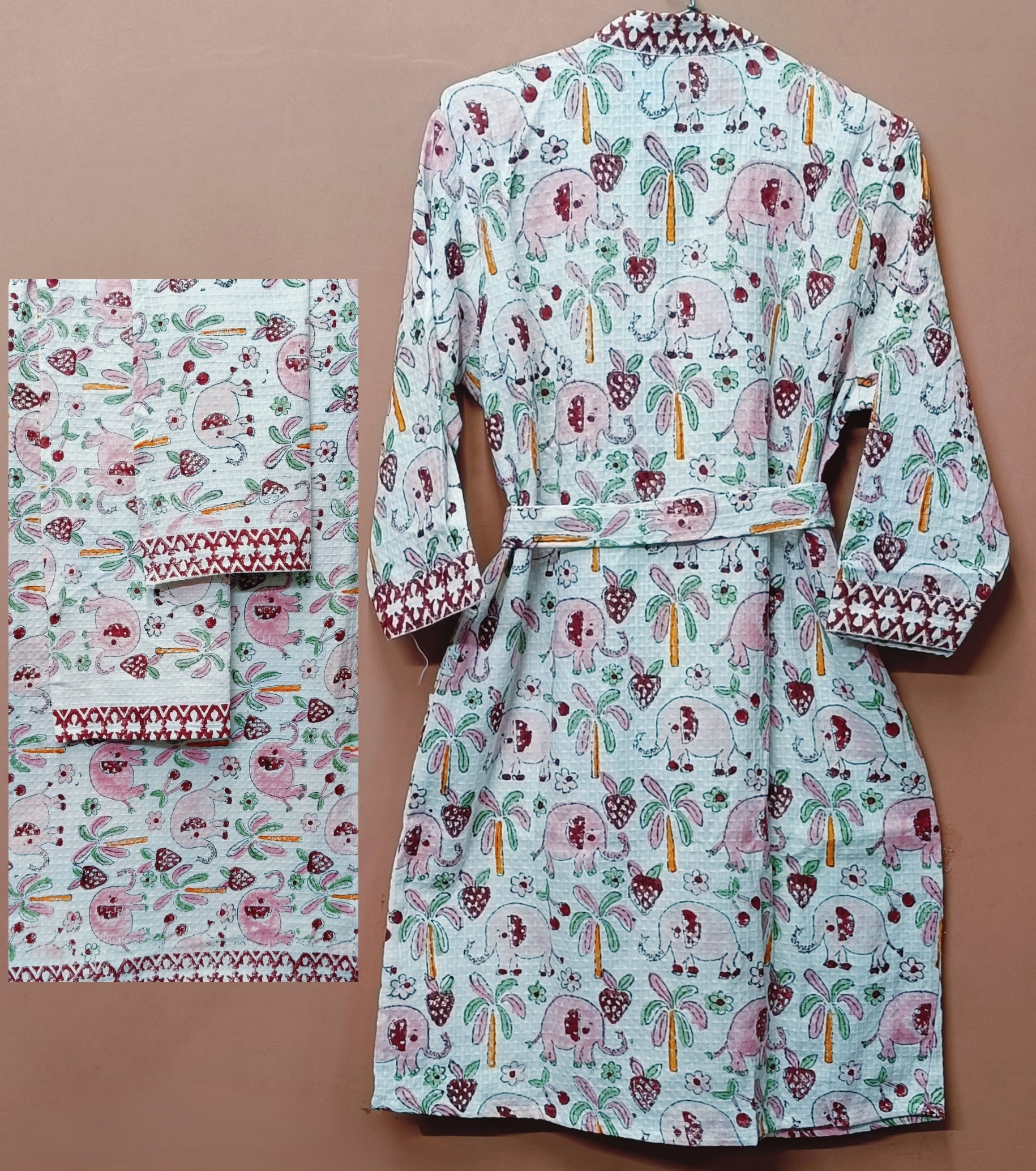 Handblock Printed Waffle Cotton Bathrobe Gift Box for Kids (4-13 Years) – Includes Bath Towel & 2 Hand Towels