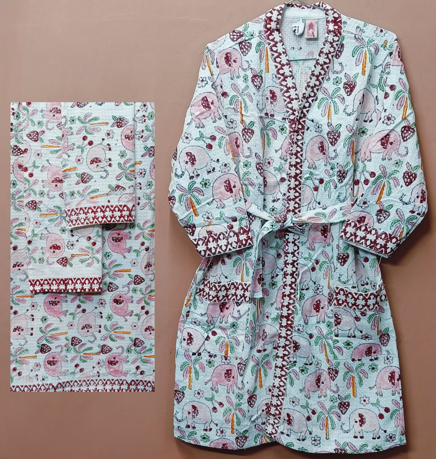 Handblock Printed Waffle Cotton Bathrobe Gift Box for Kids (4-13 Years) – Includes Bath Towel & 2 Hand Towels