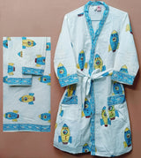 Handblock Printed Waffle Cotton Bathrobe Gift Box for Kids (4-13 Years) – Includes Bath Towel & 2 Hand Towels