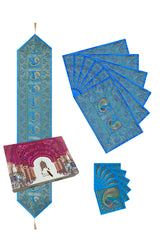 Gift Box with Banarasi Table Set with 1 Runner, 6 mats and 6 coasters