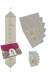 Gift Box with Banarasi Table Set with 1 Runner, 6 mats and 6 coasters