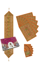 Gift Box with Banarasi Table Set with 1 Runner, 6 mats and 6 coasters