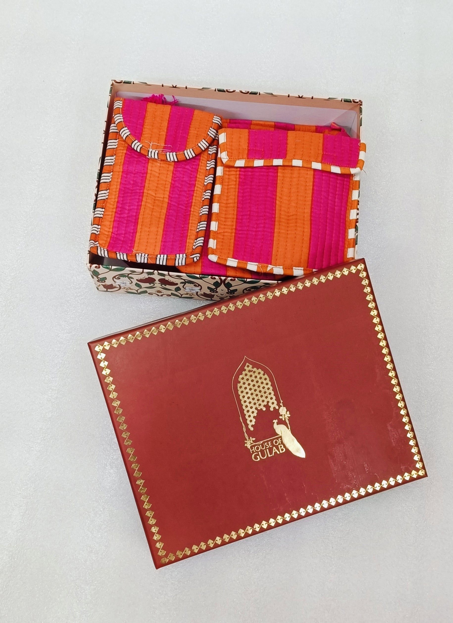 Diwali Gift Box – Set of 5 Utility Pouches (3 Makeup Pouches, 1 Sunglass Pouch, 1 Sanitary Napkin Pouch)