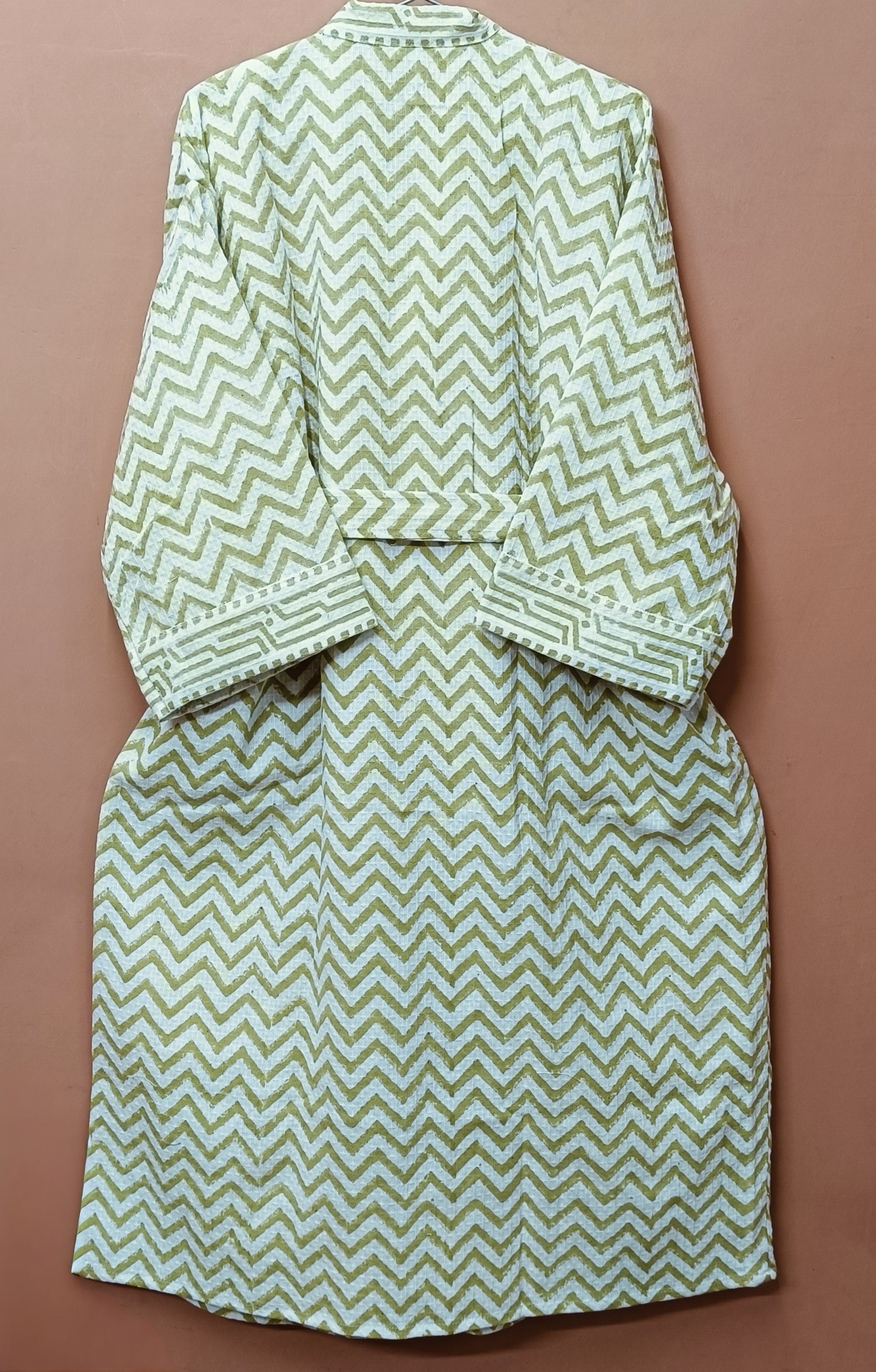 Waffle Cotton Handblock Printed Unisex Bathrobe - Free Size