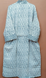 Waffle Cotton Handblock Printed Unisex Bathrobe - Free Size