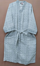Waffle Cotton Handblock Printed Unisex Bathrobe - Free Size