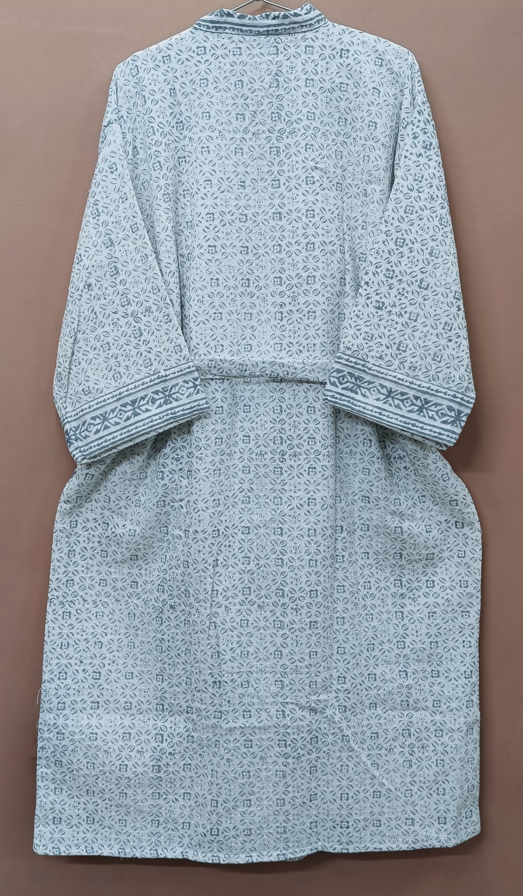 Waffle Cotton Handblock Printed Unisex Bathrobe - Free Size