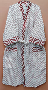 Waffle Cotton Handblock Printed Unisex Bathrobe - Free Size