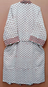 Waffle Cotton Handblock Printed Unisex Bathrobe - Free Size