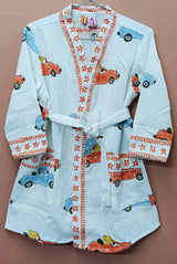 Handblock printed waffle cotton bathrobe for kids - 4-13 years old