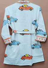 Handblock printed waffle cotton bathrobe for kids - 4-13 years old