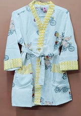 Handblock printed waffle cotton bathrobe for kids - 4-13 years old