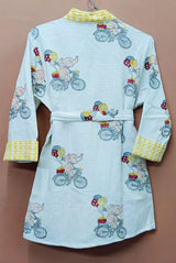 Handblock printed waffle cotton bathrobe for kids - 4-13 years old