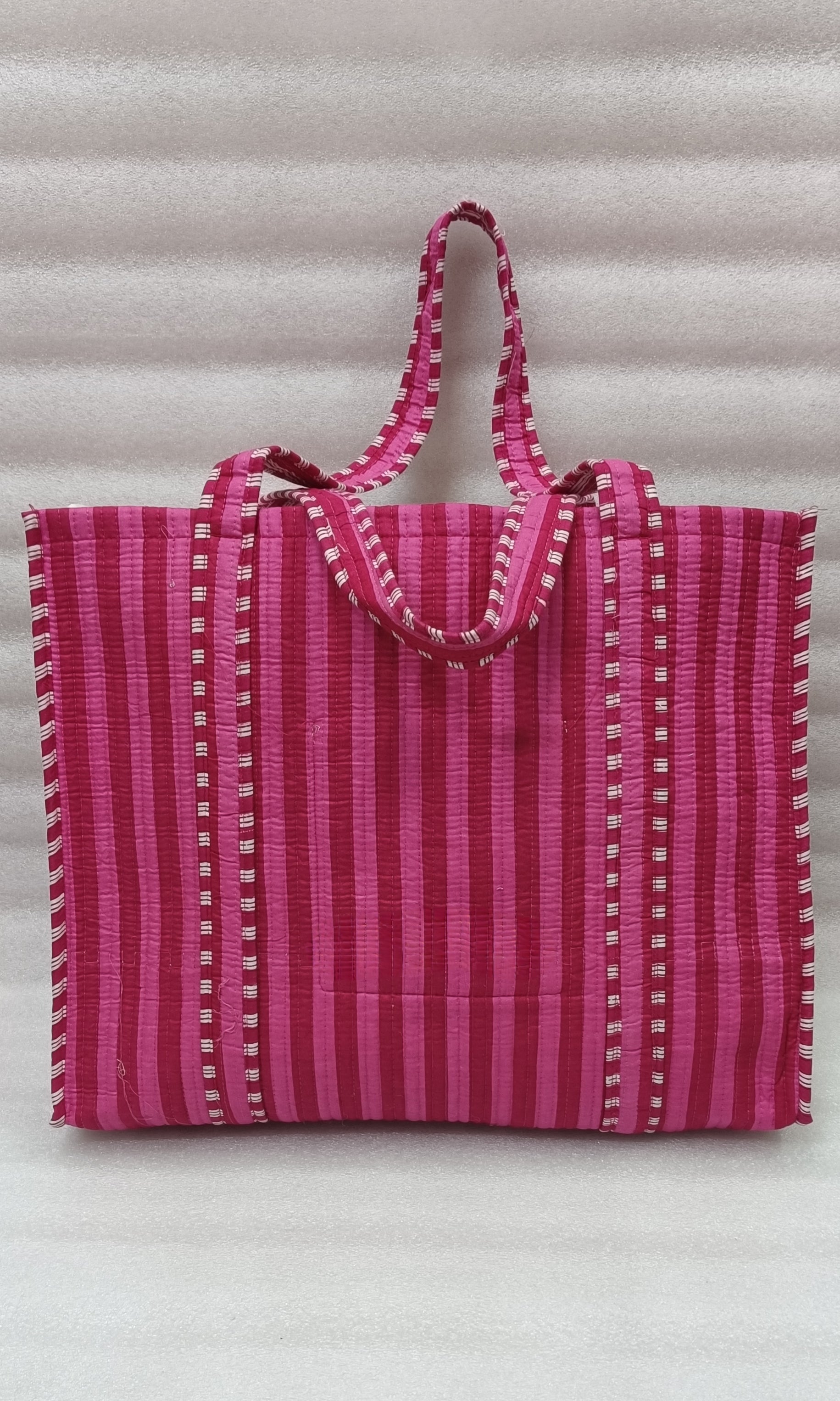 Handblock Printed Quilted Tote Bag without zip/button 17x18x 6 inches
