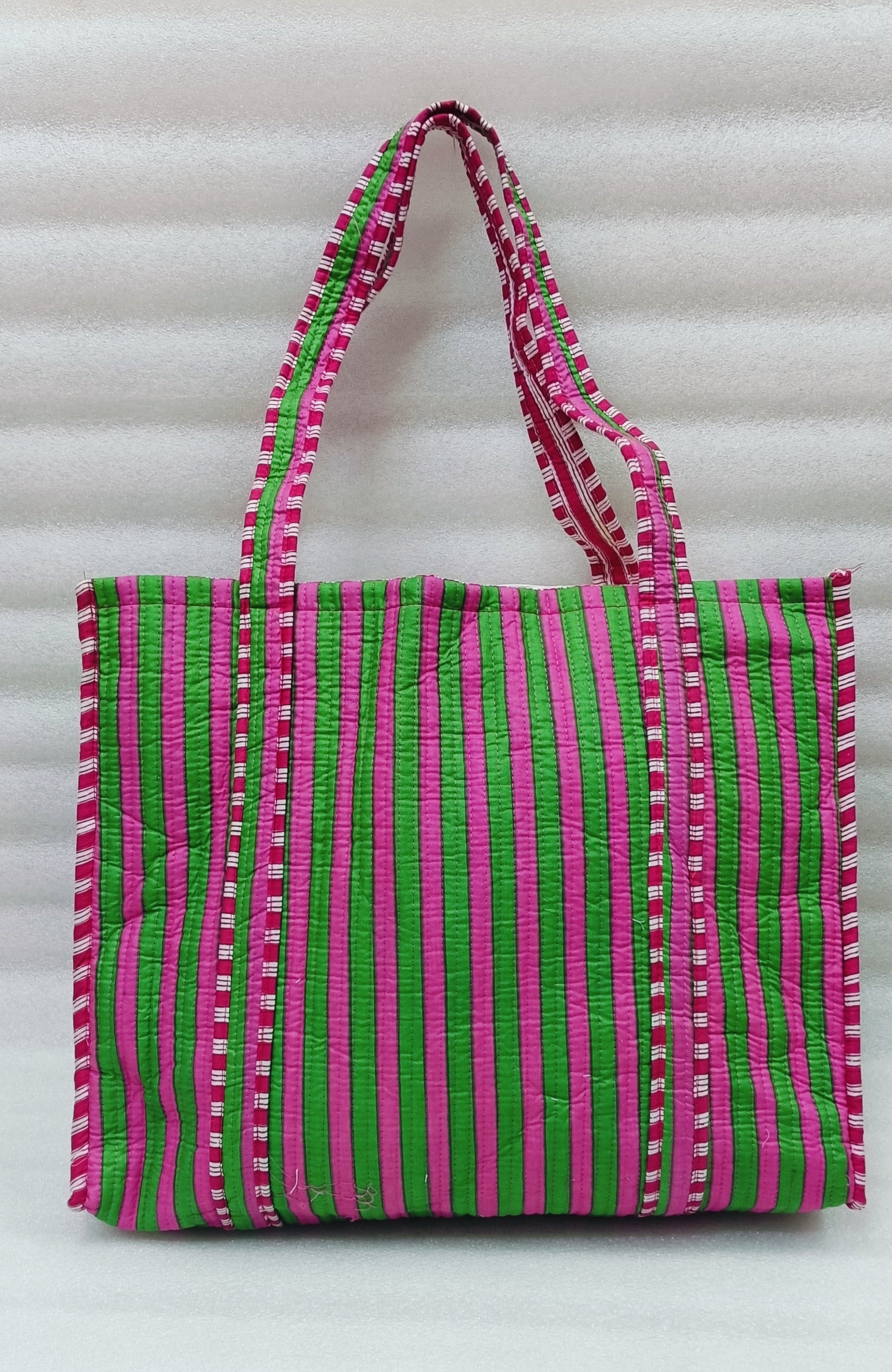 Handblock Printed Quilted Tote Bag without zip/button 17x18x 6 inches