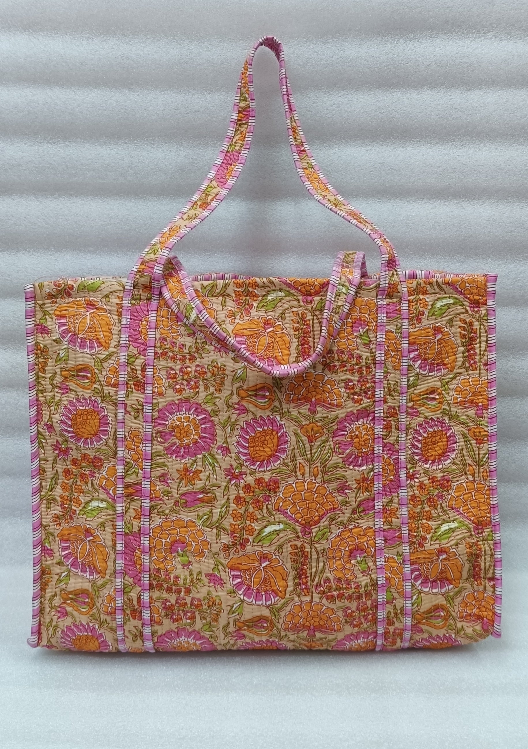 Handblock Printed Quilted Tote Bag without zip/button 17x18x 6 inches