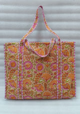 Handblock Printed Quilted Tote Bag without zip/button 17x18x 6 inches