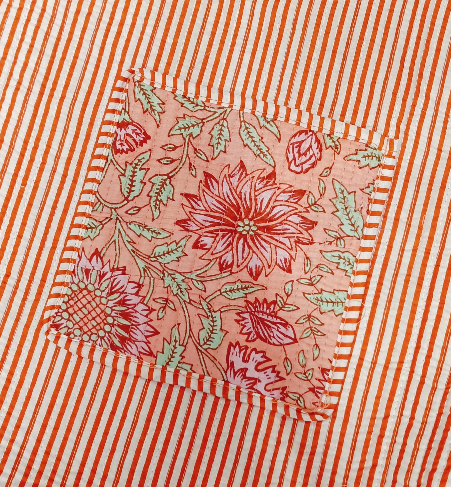 Handblock Printed Quilted Tote Bag without zip/button 17x18x 6 inches