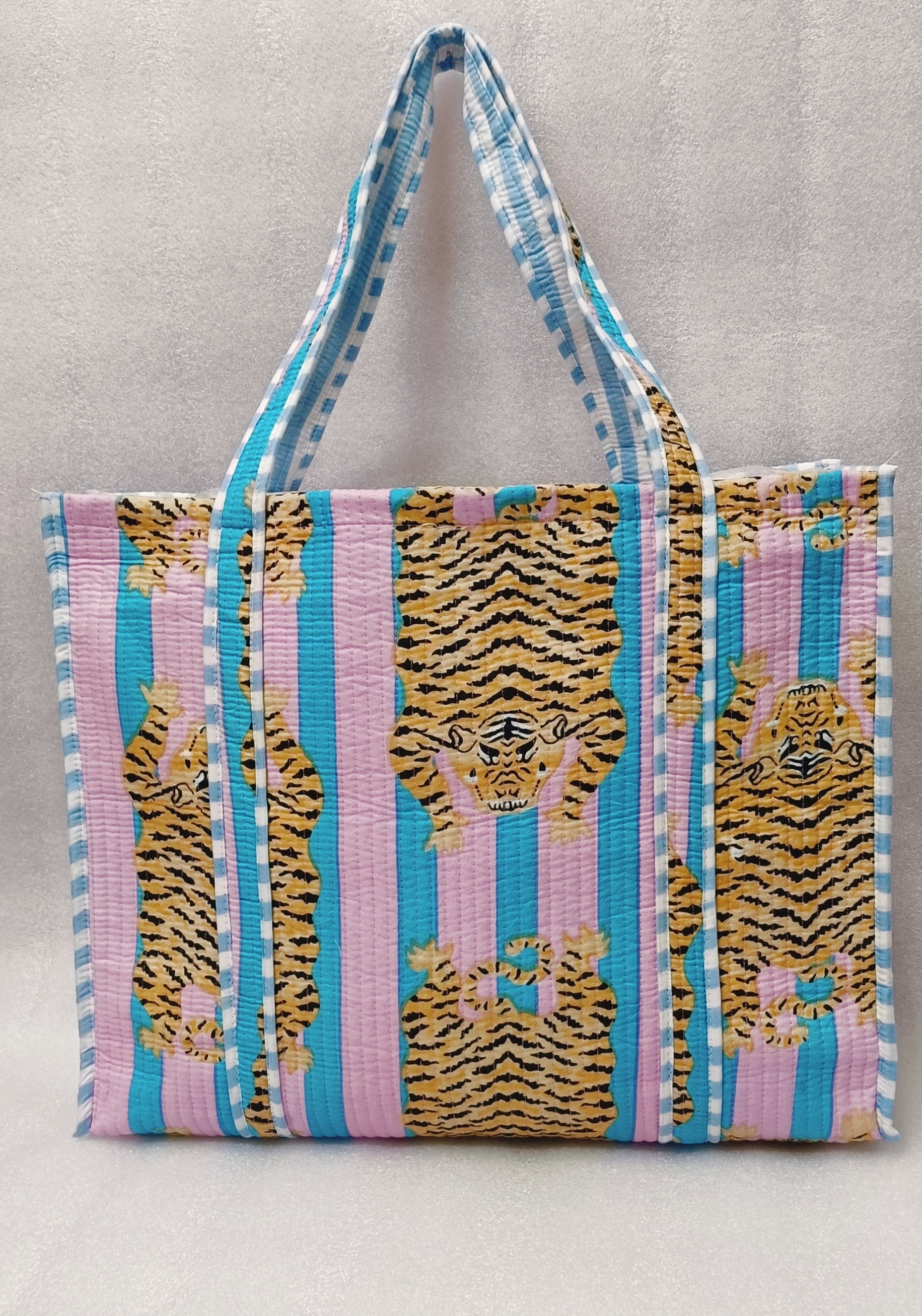Handblock Printed Quilted Tote Bag without zip/button 17x18x 6 inches