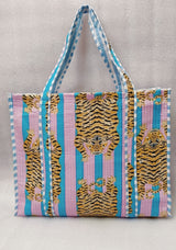 Handblock Printed Quilted Tote Bag without zip/button 17x18x 6 inches