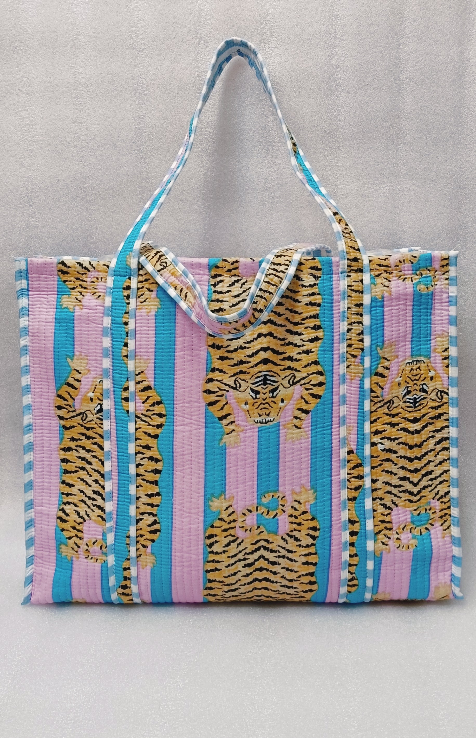 Handblock Printed Quilted Tote Bag without zip/button 17x18x 6 inches