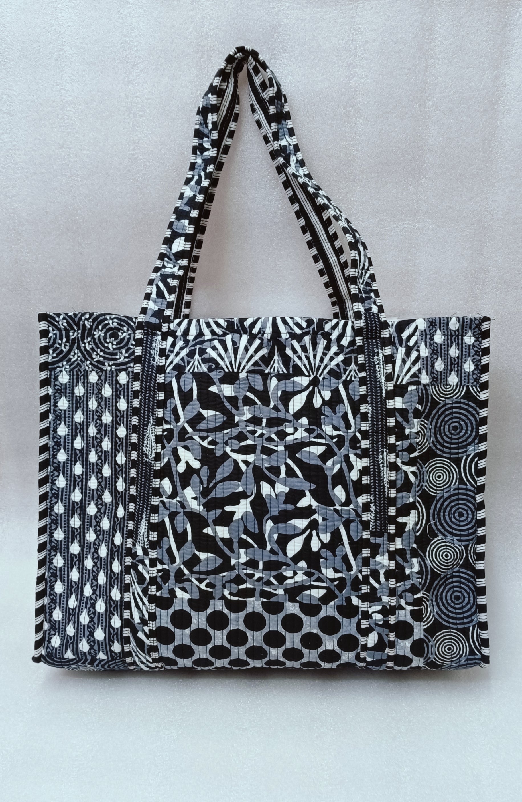 Handblock Printed Quilted Tote Bag without zip/button 17x18x 6 inches