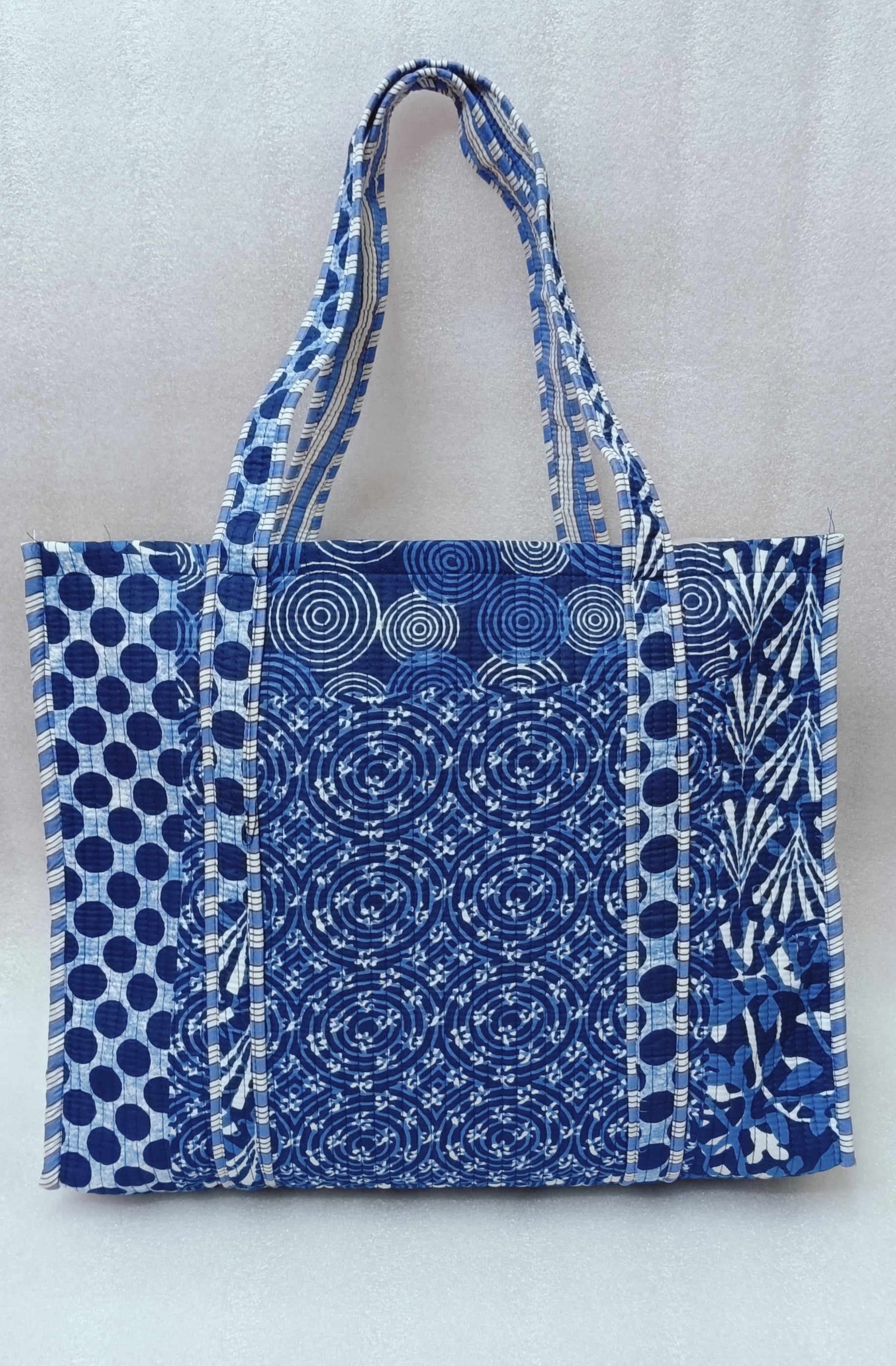 Handblock Printed Quilted Tote Bag without zip/button 17x18x 6 inches