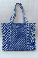 Handblock Printed Quilted Tote Bag without zip/button 17x18x 6 inches
