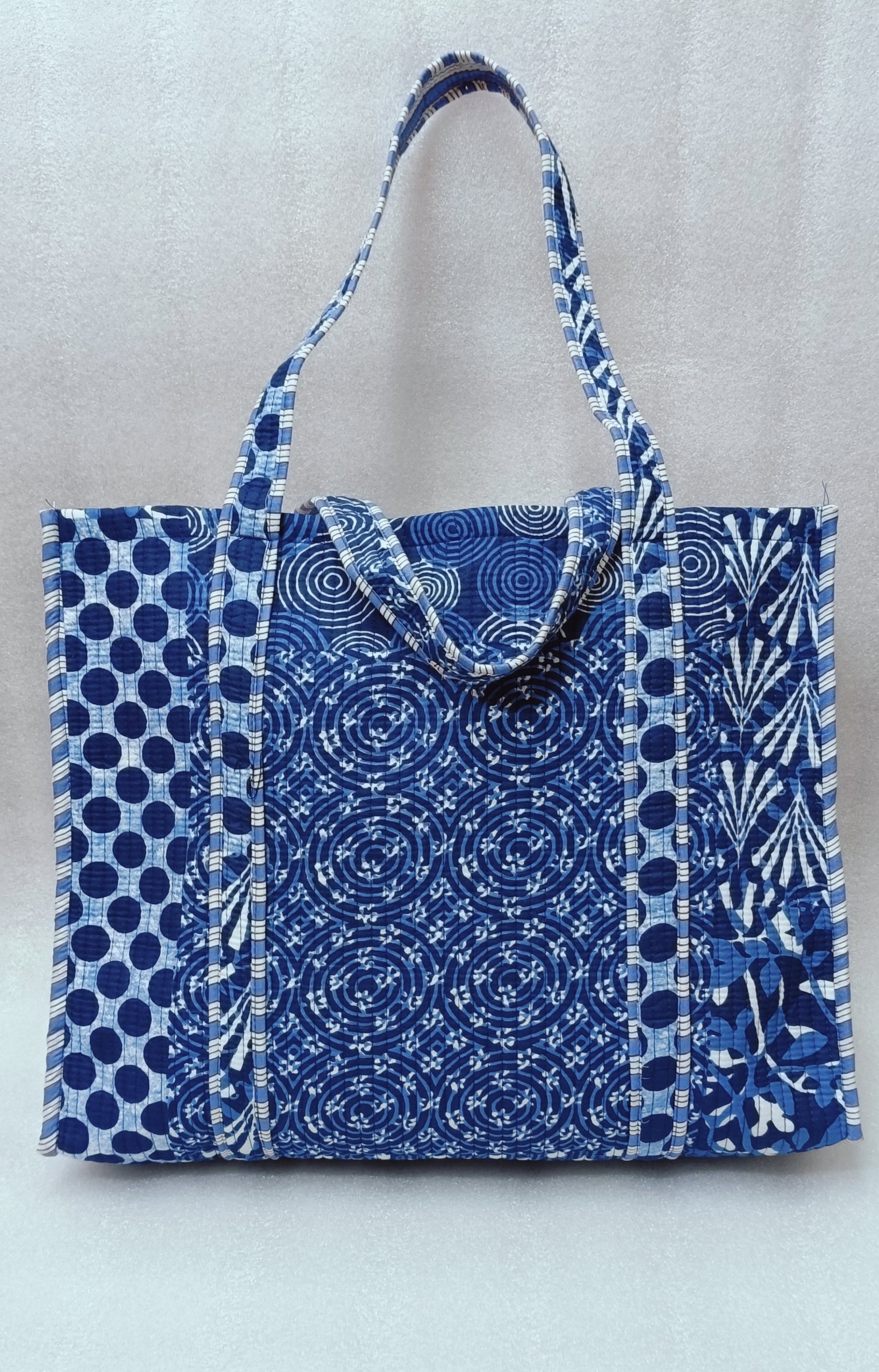 Handblock Printed Quilted Tote Bag without zip/button 17x18x 6 inches