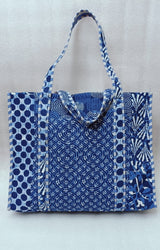Handblock Printed Quilted Tote Bag without zip/button 17x18x 6 inches
