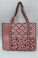 Handblock Printed Quilted Tote Bag without zip/button 17x18x 6 inches