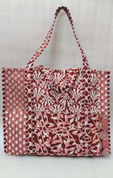 Handblock Printed Quilted Tote Bag without zip/button 17x18x 6 inches