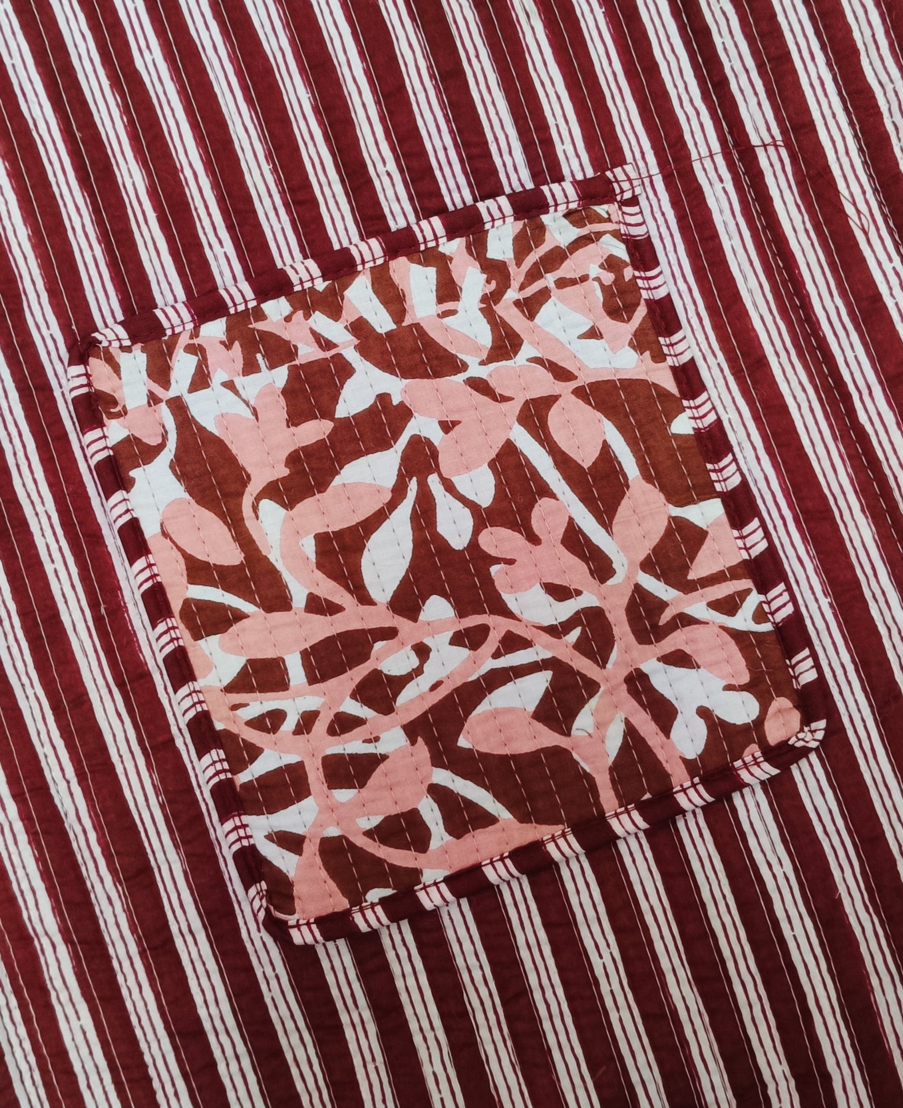 Handblock Printed Quilted Tote Bag without zip/button 17x18x 6 inches