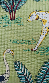 Handblock Printed Cotton Tote Bag with Unique Moon-Shaped Handle- 14x14x6 inches