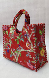 Handblock Printed Cotton Tote Bag with Unique Moon-Shaped Handle- 14x14x6 inches