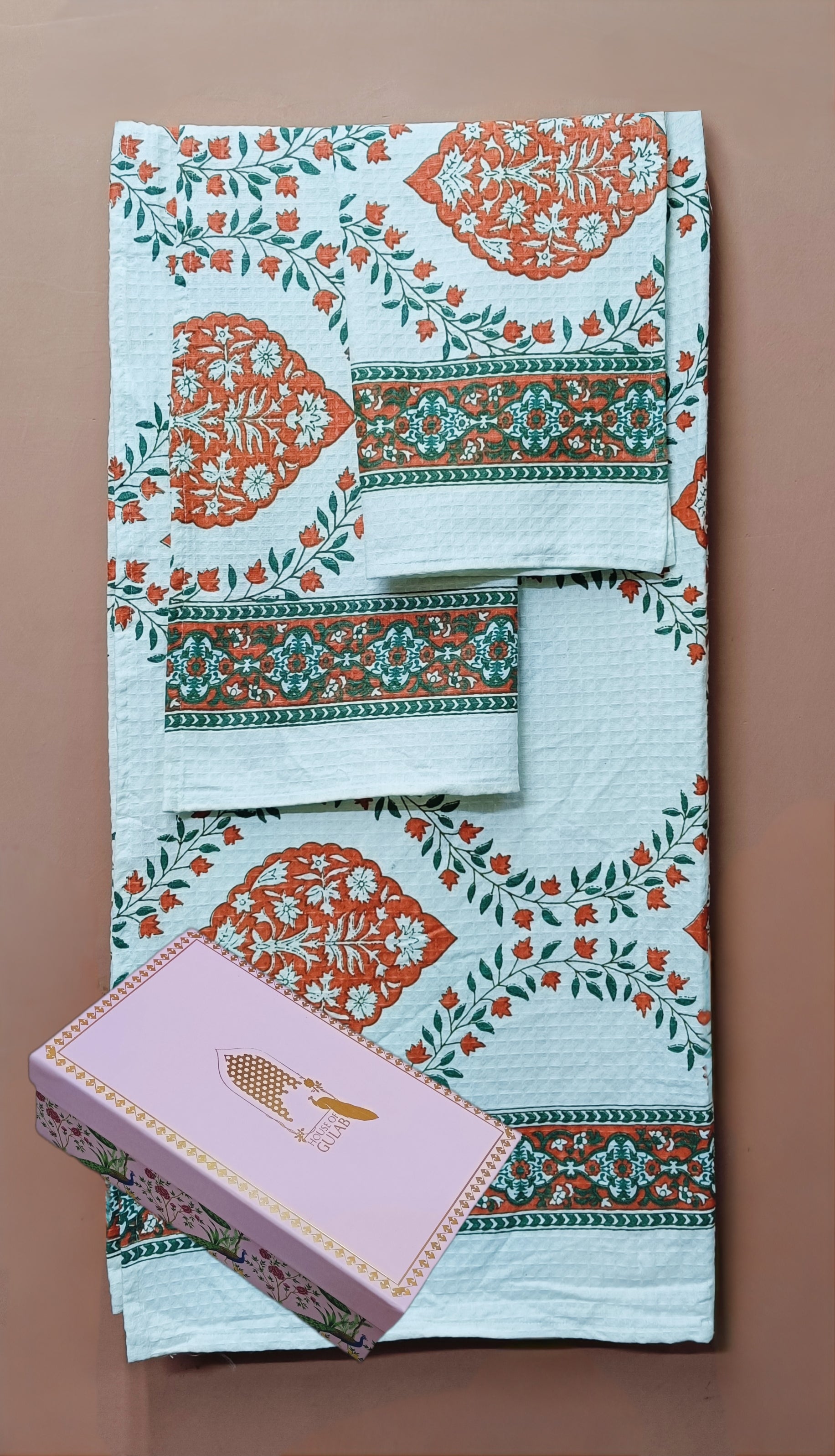 Gift Set - Handblock Printed Towels - 1 Bath + 2 Hand Towels