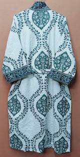 Waffle Cotton Handblock Printed Unisex Bathrobe - Free Size