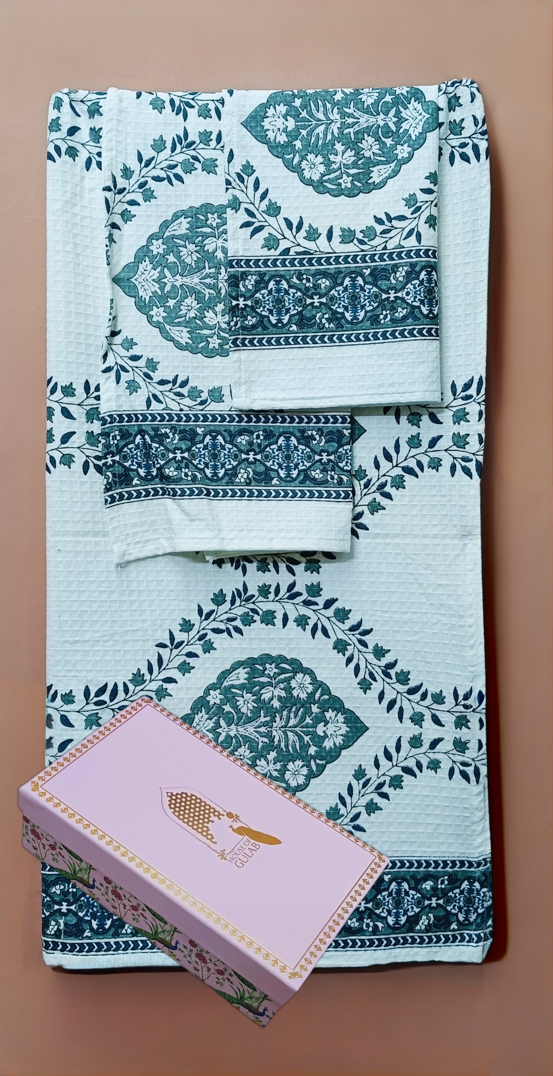 Gift Set - Handblock Printed Towels - 1 Bath + 2 Hand Towels