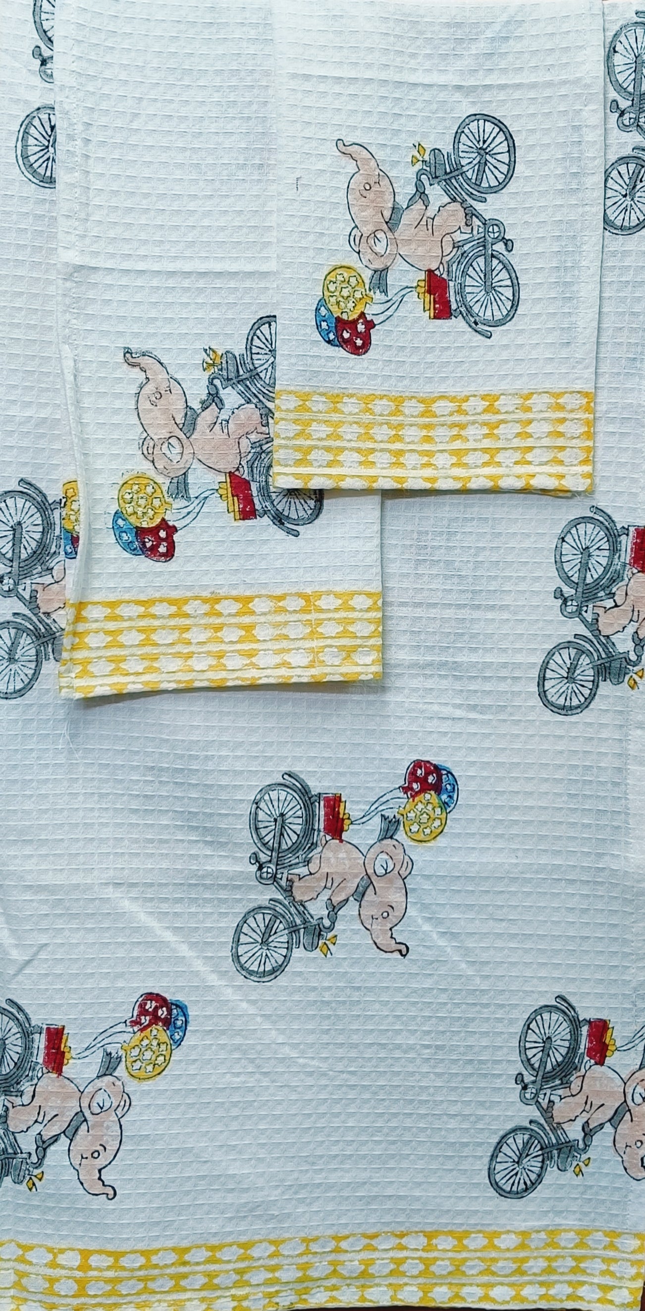 Kids Gift Set - Handblock Printed Towels - 1 Bath + 2 Hand Towels