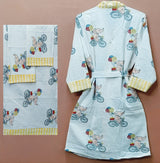 Handblock Printed Waffle Cotton Bathrobe Gift Box for Kids (4-13 Years) – Includes Bath Towel & 2 Hand Towels