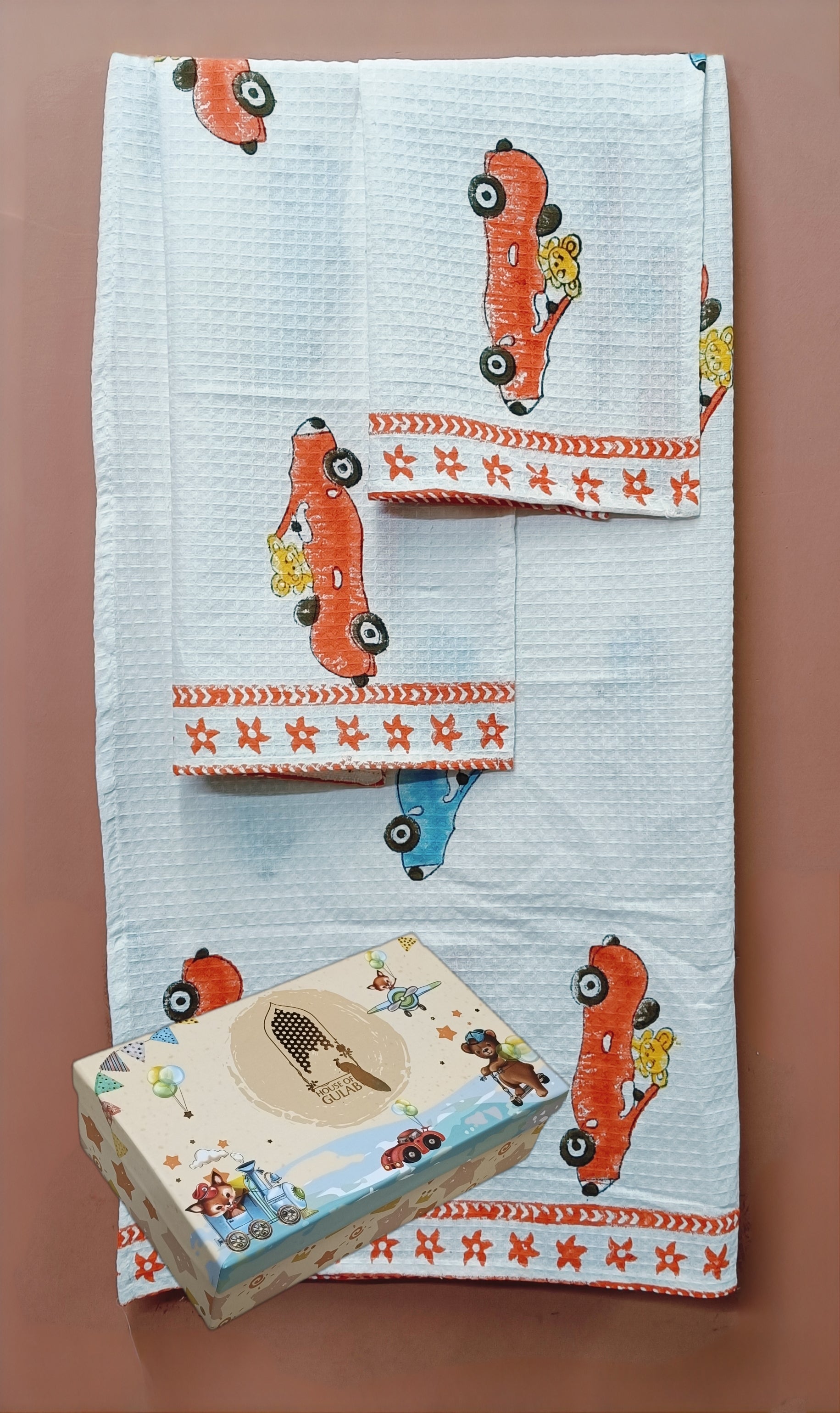 Kids Gift Set - Handblock Printed Towels - 1 Bath + 2 Hand Towels