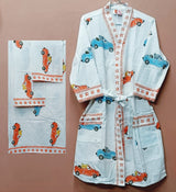 Handblock Printed Waffle Cotton Bathrobe Gift Box for Kids (4-13 Years) – Includes Bath Towel & 2 Hand Towels