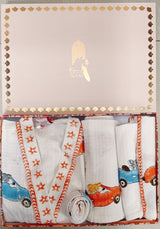 Handblock Printed Waffle Cotton Bathrobe Gift Box for Kids (4-13 Years) – Includes Bath Towel & 2 Hand Towels