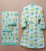 Handblock Printed Waffle Cotton Bathrobe Gift Box for Kids (4-13 Years) – Includes Bath Towel & 2 Hand Towels