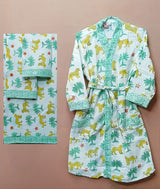 Handblock Printed Waffle Cotton Bathrobe Gift Box for Kids (4-13 Years) – Includes Bath Towel & 2 Hand Towels