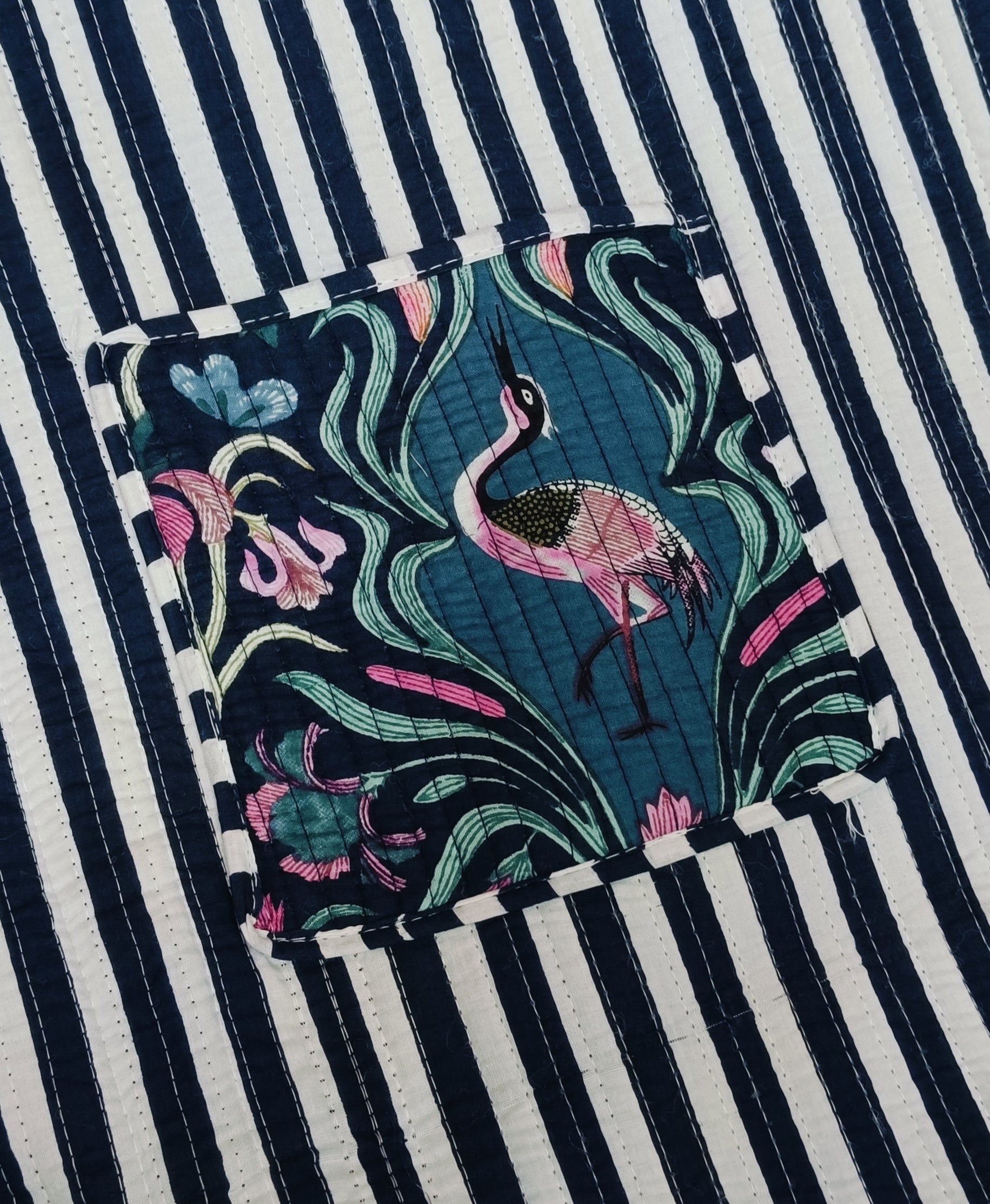 Handblock Printed Quilted Tote Bag without zip/button 17x18x 6 inches