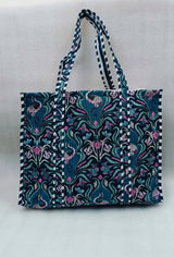 Handblock Printed Quilted Tote Bag without zip/button 17x18x 6 inches