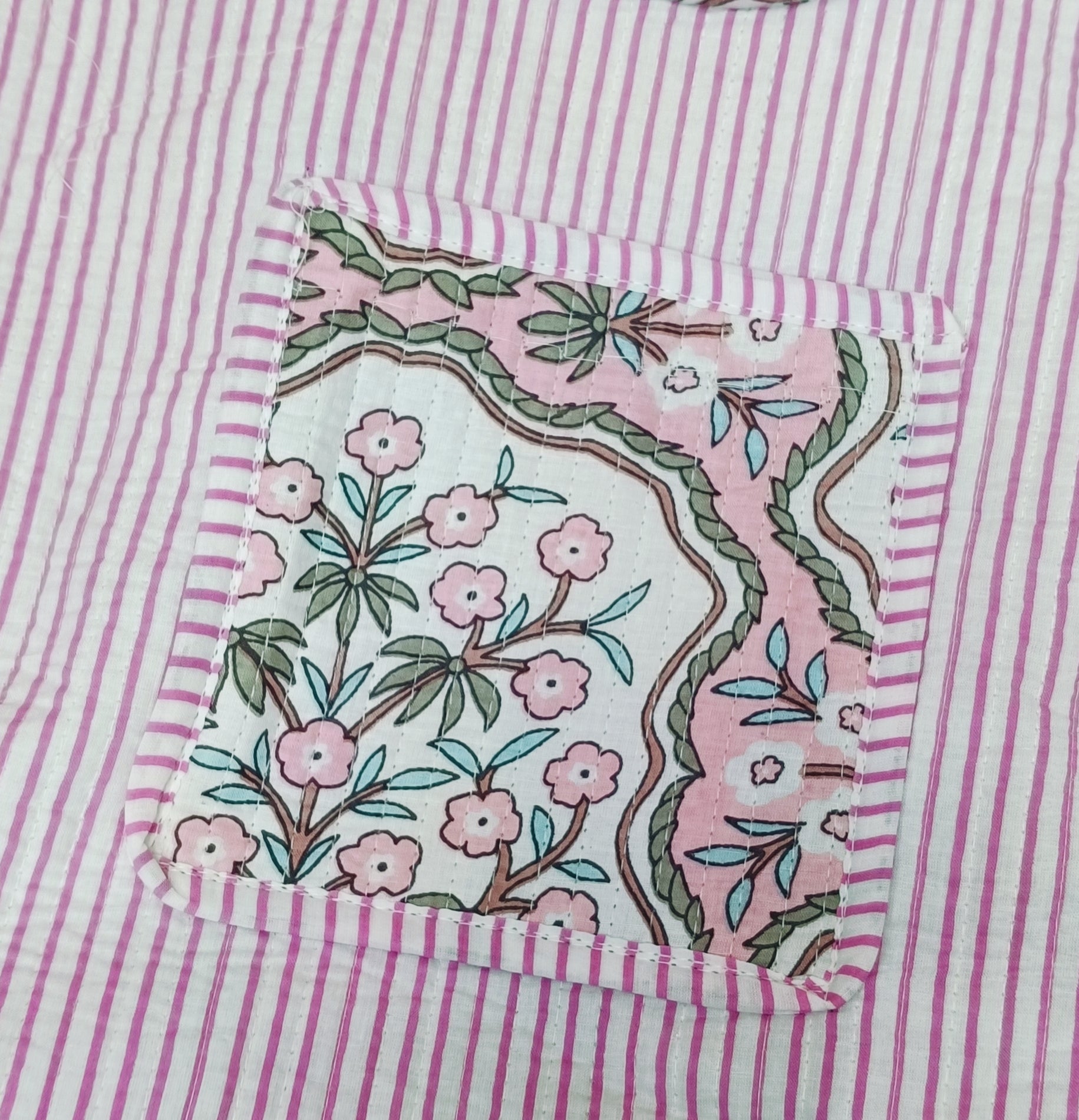 Handblock Printed Cotton Tote Bag with Unique Moon-Shaped Handle- 14x14x6 inches